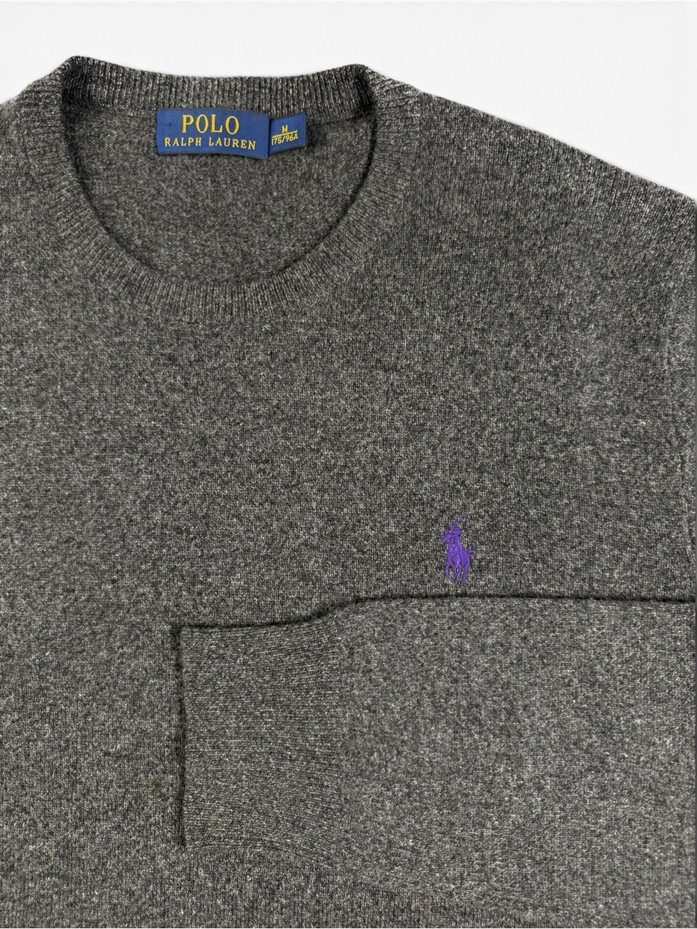 Polo Ralph Lauren Italian Merino Wool Sweater Gray Purple Pony M
